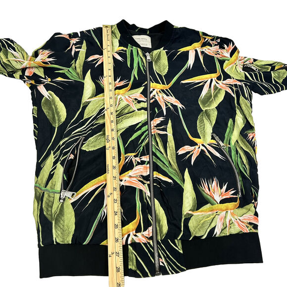 Zara Basic Outerwear Womens Xs Floral Zip Up Bomber Jacket Tropical Oversized - Picture 8 of 10